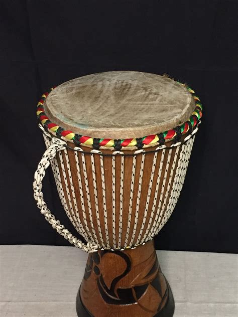 Large 20 Hand Carved African Djembe Drum With 10 Goat Skin Drum Head