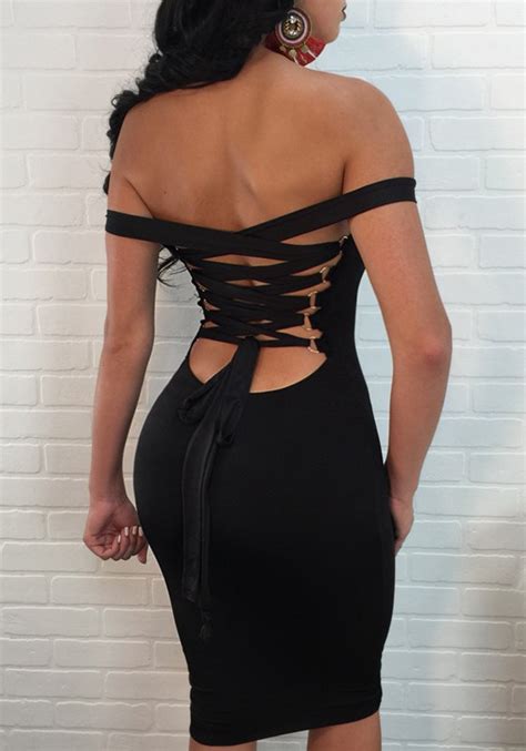 Black Cross Cut Out Bandeau Backless Lace Up Bodycon Club Midi Dress