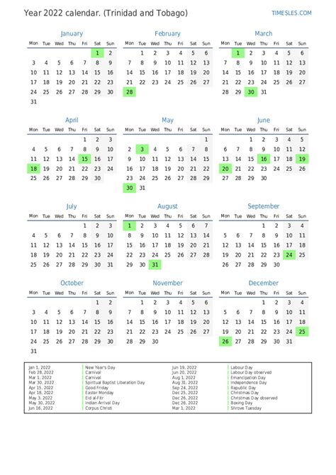 Printable Calendar 2022 Trinidad Calendar Example And Ideas