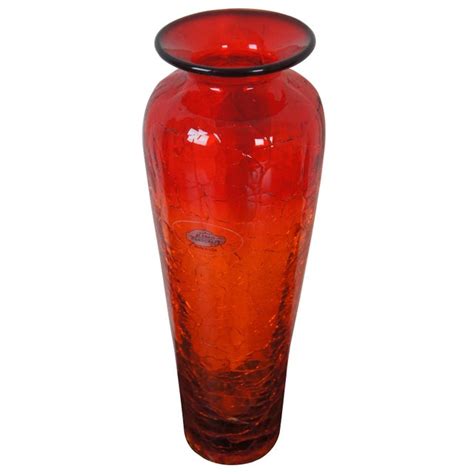 Blenko Handblown Crackle Glass Amberina Bud Vase Mid Century Modern Tangerine Chairish