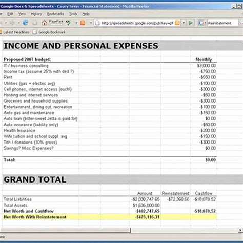 Personal Cash Flow Statement Template Excel