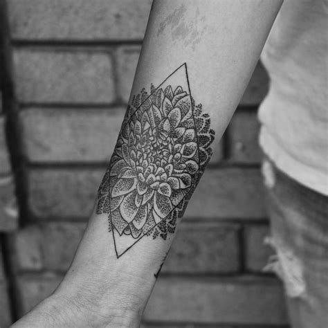 Dotwork Dahlia Flower Tattoo Design For Forearm With Images Dahlia