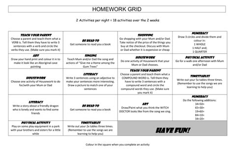 Homework Grid Numeracy