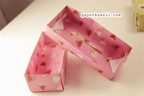 Origami Long Box And Lid With Handle Paper Kawaii Origami Box How To