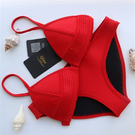 2016 Summer Qins Womens Fashion Neoprene Bikini Sexy Swimsuit Set Bathsuit Swimwear Push Up