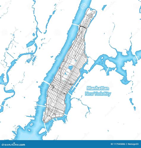 Map Of The Island Of Manhattan New York City Stock Vector