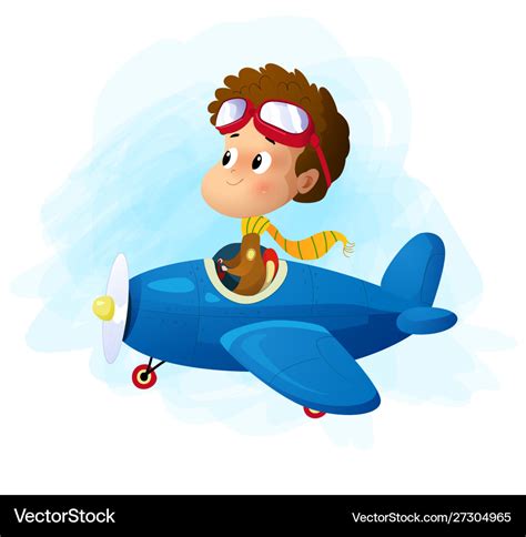 Cute Cartoon Boy Flying Plane Royalty Free Vector Image