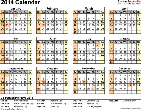 2014 Calendar Pdf 13 Free Printable Calendar Templates For Pdf