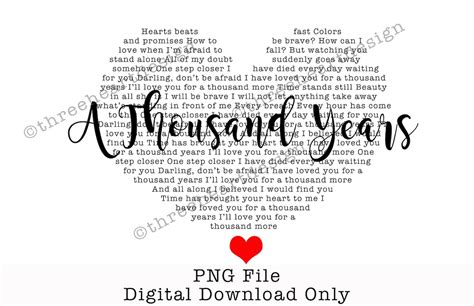 A Thousand Years Song Lyrics Heart Shape Svgpng Sublimation Etsy