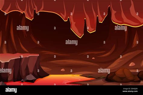 Infernal Dark Cave With Lava Scene Illustration Stock Vector Image