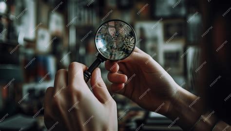 Premium Ai Image Hand Holding Magnifying Glass Examining Material For Research And Discovery