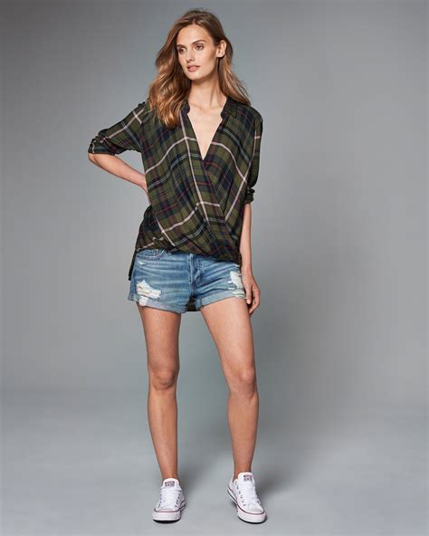 Lyst Abercrombie And Fitch Plaid Wrap Front Top