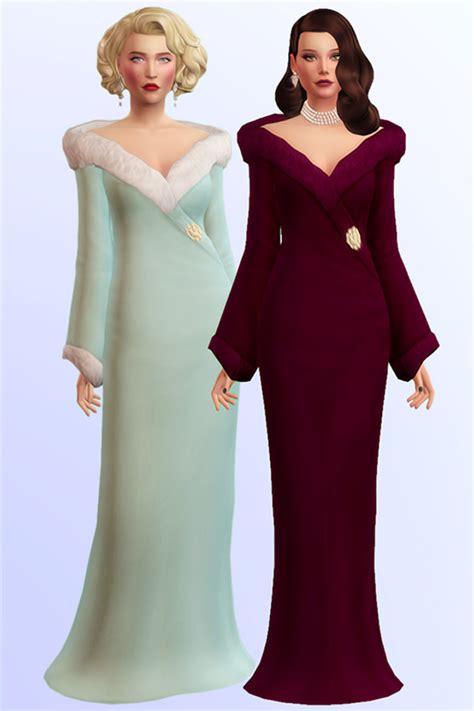 Diva A Long Gown With Fur In 20 Swatches Joliebean Sims 4 Dresses