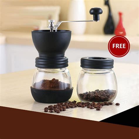 Manual Coffee Grinder With Storage Jar Soft Brush Conical Ceramic Burr