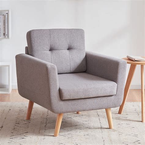 Buy Tbfit Linen Fabric Accent Chair Mid Century Modern Armchair For