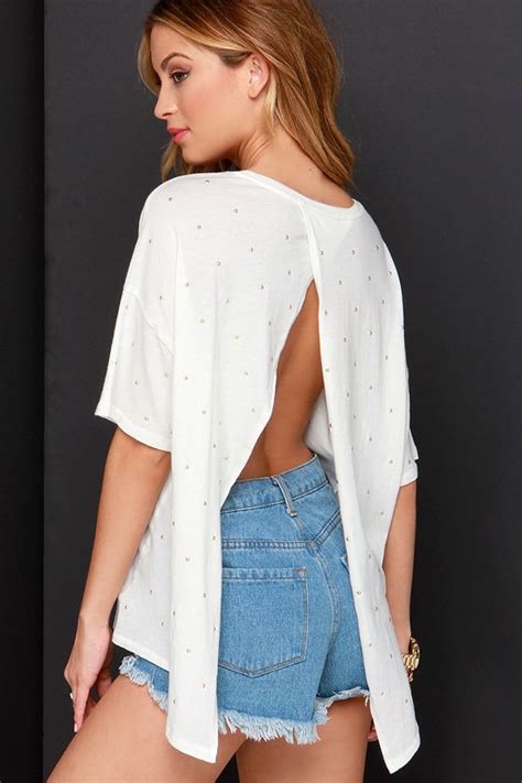 Amuse Society Zephyr Ivory Top Studded Top Backless Top 8500