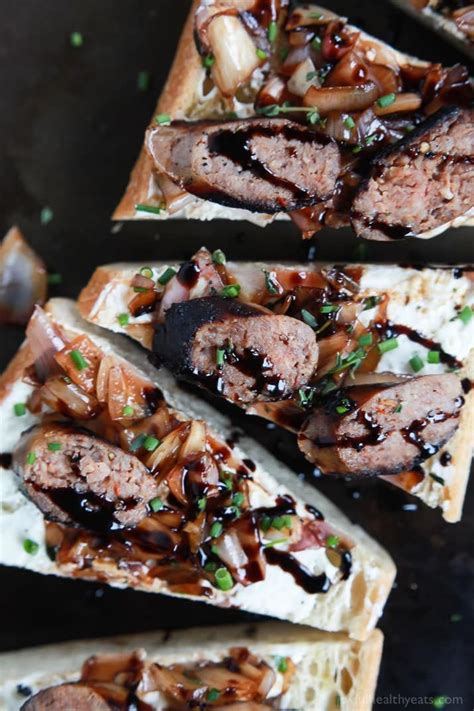 This Balsamic Italian Sausage Crostini Topped With Whipped Goat Cheese