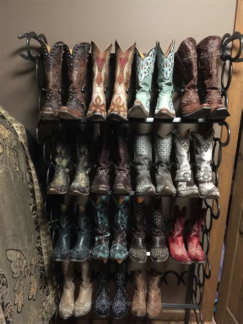 And putting them on a shelf is never a good idea. Boot rack made from horseshoes | Cowboy boot storage, Boot ...