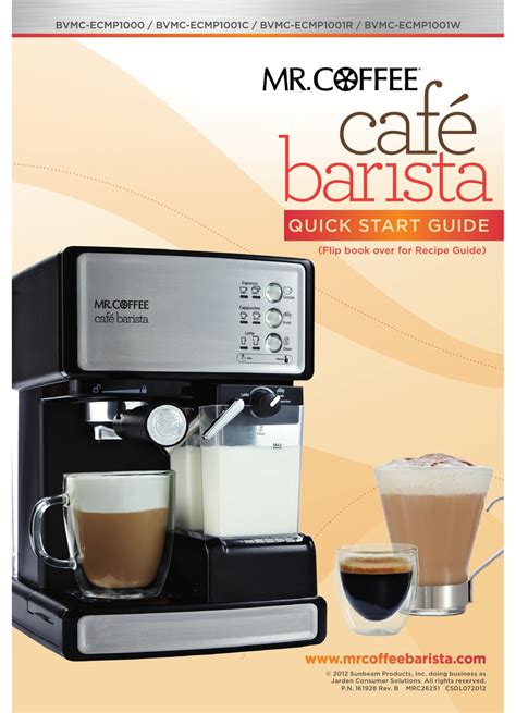 Mr Coffee Cafe Barista Bvmc Ecmp1000 Quick Start Manual Pdf Download