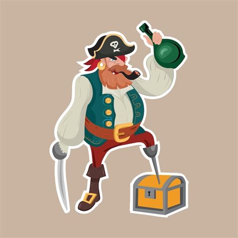 Premium Vector Pirate With A Bottle Of Rum Character Flat Style Vector