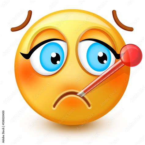 cute sick face emoticon or 3d ill emoji with a thermometer it may be used for an hospedalized