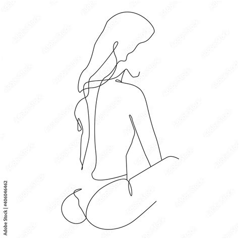 Vetor Do Stock Woman Naked Back And Ass Line Art Drawing Nude Woman