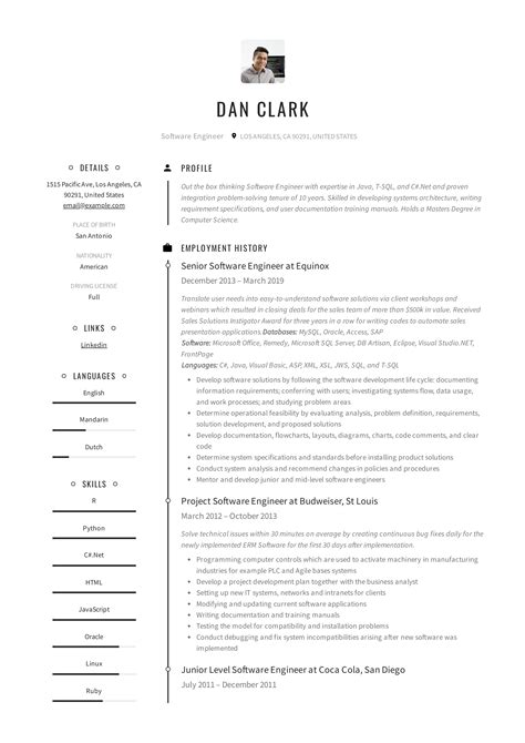 Best software engineer cv example + how to tips & tricks that will help drive your job application ahead of the crowd in top companies. Resume Templates 2019 | PDF and Word | Free Downloads ...
