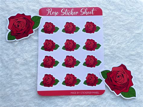 Red Rose Sticker Sheet Rose Stickers Flower Stickers Red Etsy