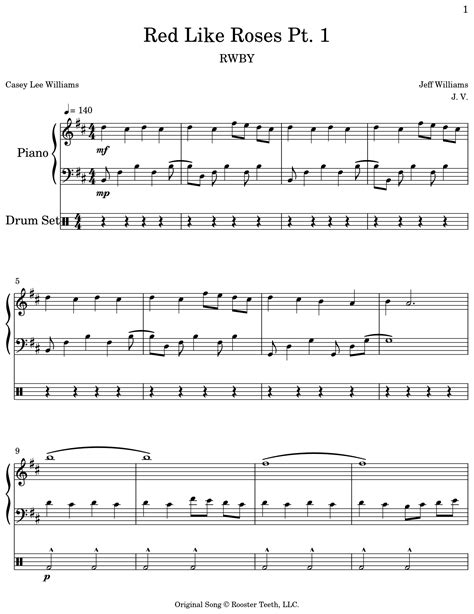Red Like Roses Pt 1 Sheet Music For Piano Drum Set