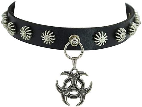 Solstice Gothic Punk Rock Emo Biohazard Charm And Turbine Leather Choker