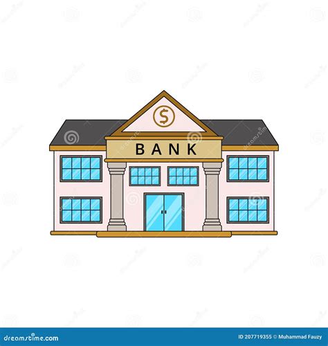 Bank Building Cartoon Illustration Isolated On White Stock Vector
