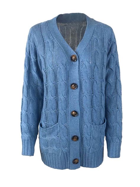 Selfieee Womens Long Sleeve Open Front Pocket Cardigan Buttons Down