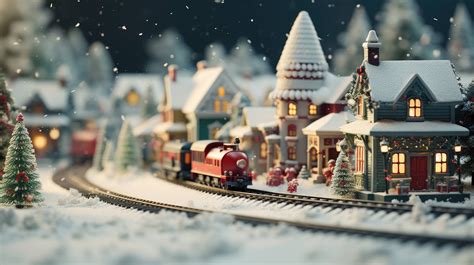 A Desktop Wallpaper Of A Christmas Village Model Railroad