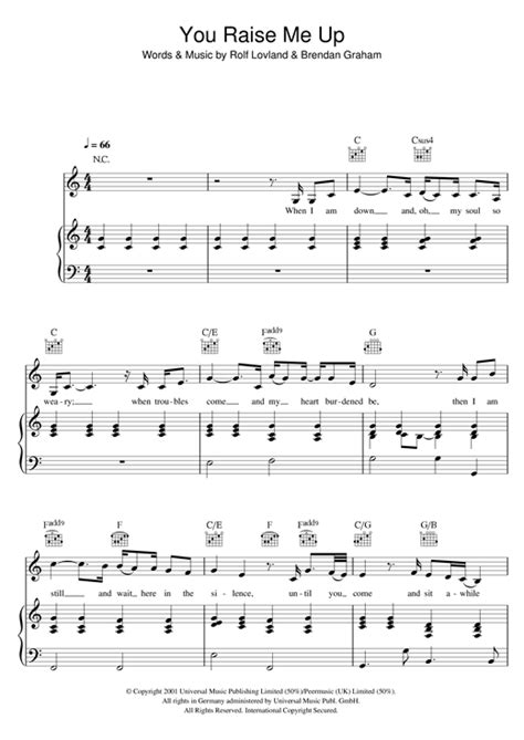 You Raise Me Up partition par Westlife (Piano, Chant et Guitare – 41661)