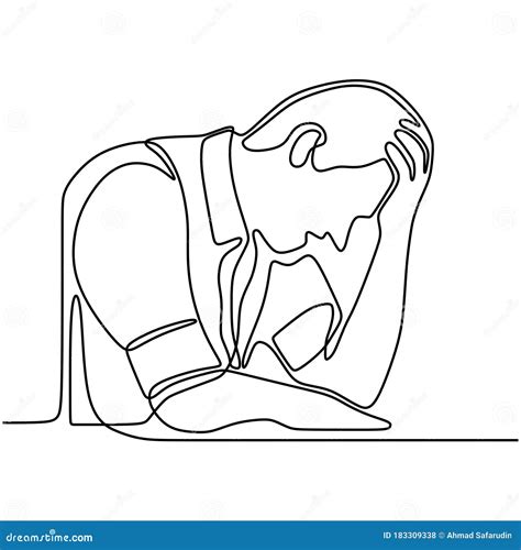 Continuous Line Drawing Of Man In Depression Stock Vector