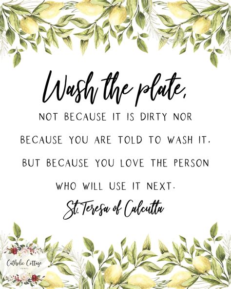 St Teresa Of Calcutta Printable Quote Wash The Plate Not Etsy