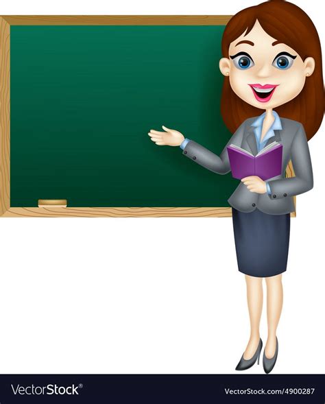 Cartoon Female Teacher Standing Next To A Blackboa Teacher Cartoon