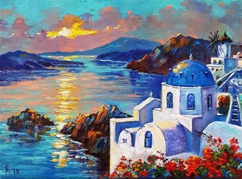 Santorini Sunset Original Painting Greece Seascape Painting T