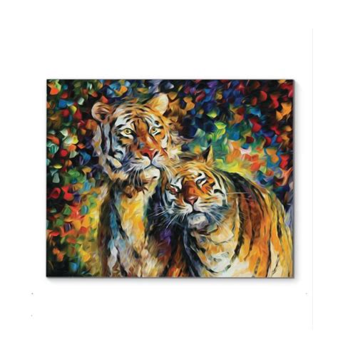 Tiger Lovers Oil Painting Framed Print Throw Pillows Canvas Print