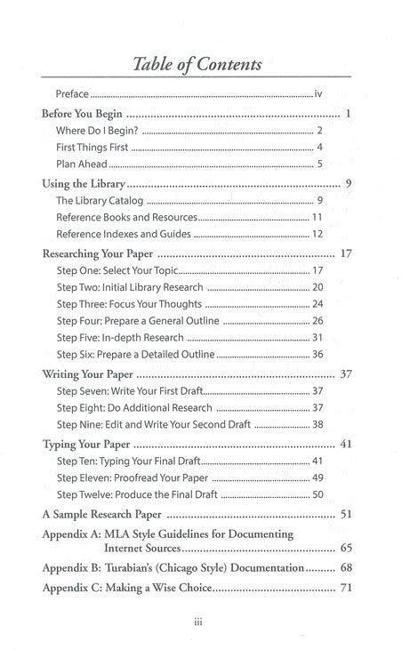 table  contents  research paper