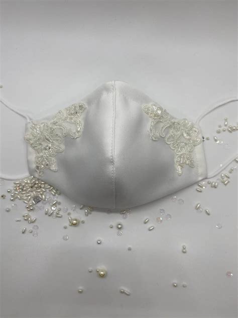 Bridal Wedding Lace Face Mask Off White Nose Wire Adjustable