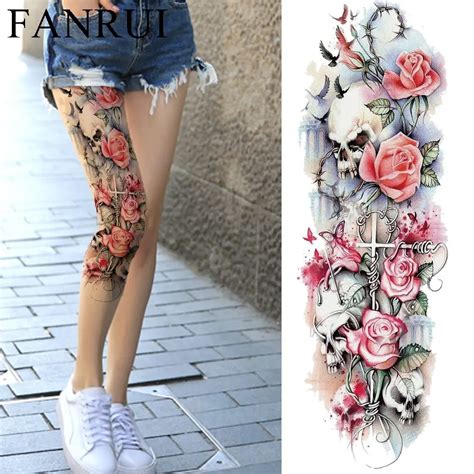 Sexy Summer Women Flower Temporary Tattoo Full Legs Body Art Tattoo