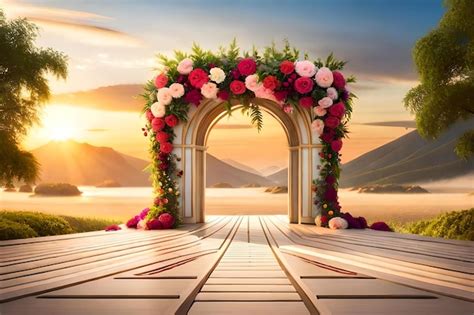 Premium Ai Image Wedding Ceremony On A Wooden Platform With A