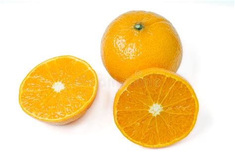Orange Fruit With Orange Slices And Leaves Isolated On White Background
