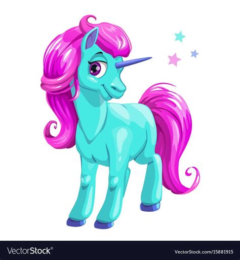 Cute Cartoon Blue Unicorn With Pink Hair Vector Image On Vectorstock