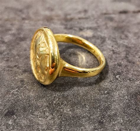 18k Gold Coin Ring Solid Gold Intaglio Goddess Athena Etsy