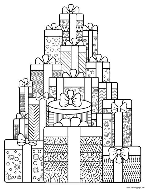 Christmas For Adults Stack Of Ts Intricate Patterns Coloring Page