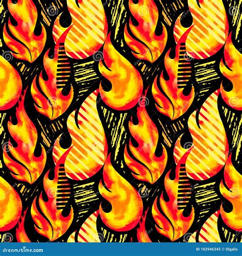 Fire Flame Seamless Patterntextile Ink Brush Strokes Stock