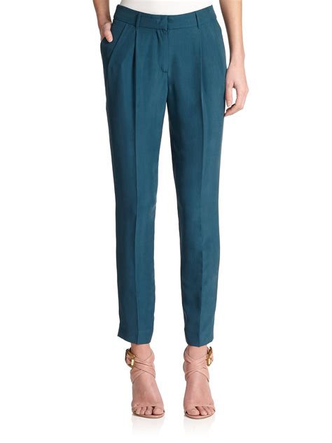 Lyst Burberry Bishopswood Silk Pants In Blue