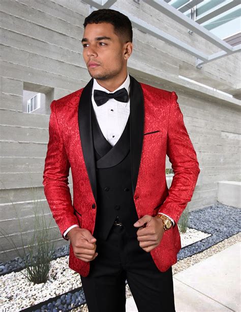 Statement Bellagio 14 Red 4 Pc Fancy Suit With Matching Bow Tie